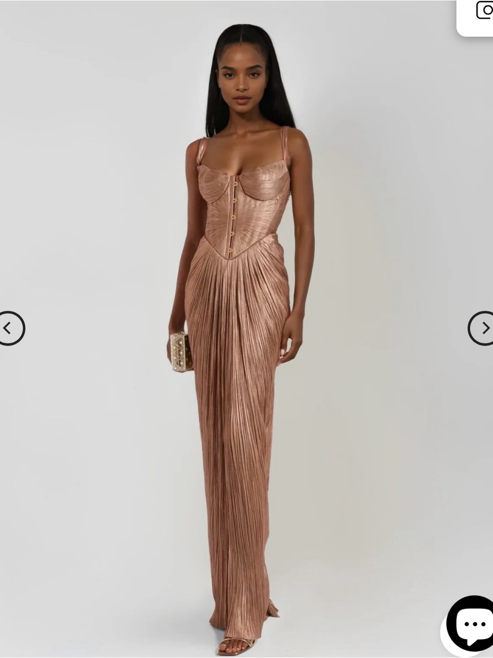 Pleated Rose Gold Metallic Corset Maxi Dress